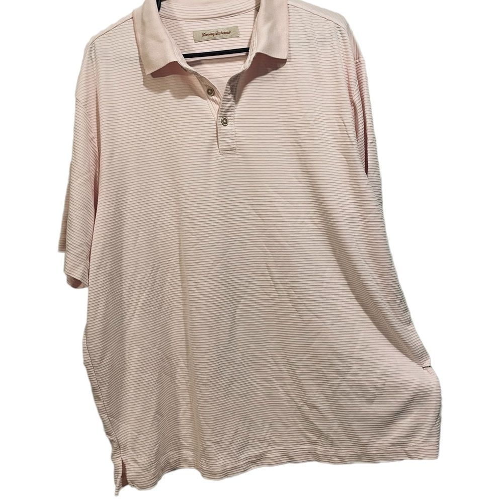 Tommy Bahama Men’s Baby Pink and White Ribbed Short Sleeve Button Stretch Shirt